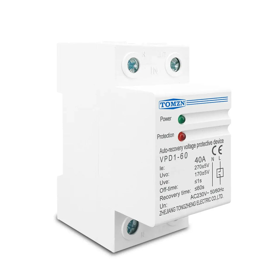 TOMZN 230V Household Din Rail Automatic Recovery Reconnect Over Voltage and Under Voltage Protective Device Protector by InterCyprus Trading Ltd