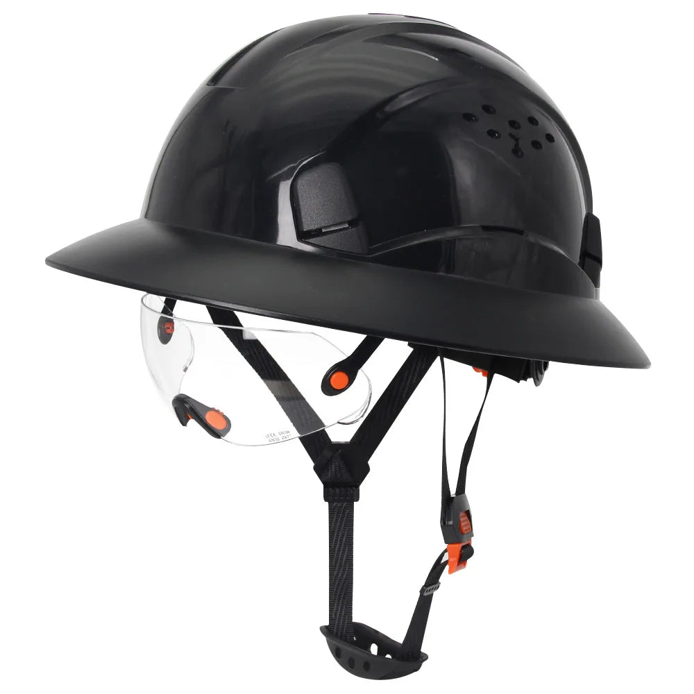 Full Brim Safety Helmet With Goggles &ndash; All Day Comfort Black with goggles
