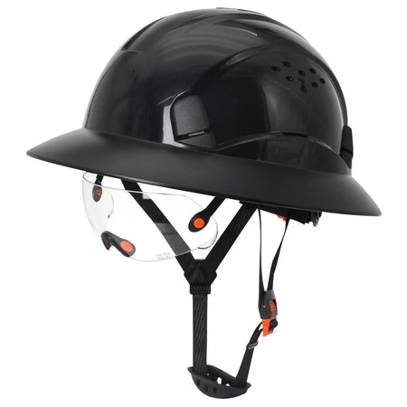 Full Brim Safety Helmet With Goggles &ndash; All Day Comfort Black with goggles