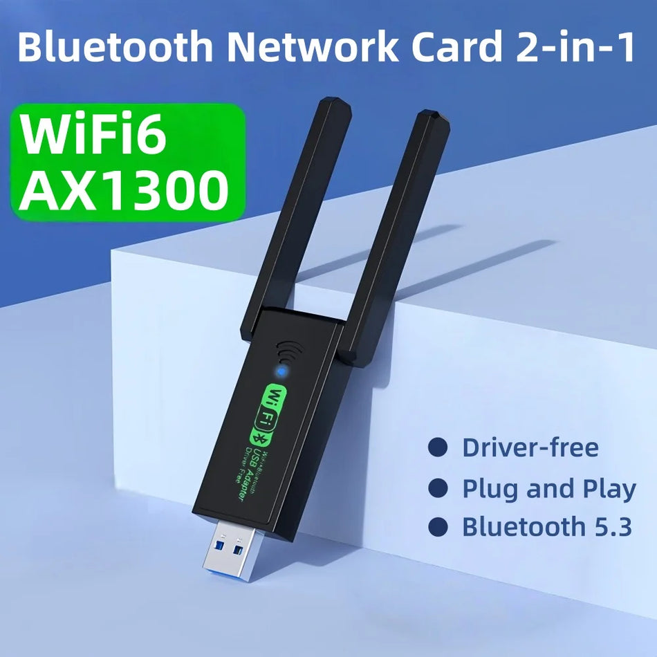 Adaptateur USB WiFi 6 Bluetooth 5.3 de 1300Mbps pour bureau, double bande 2.4GHz/5GHz