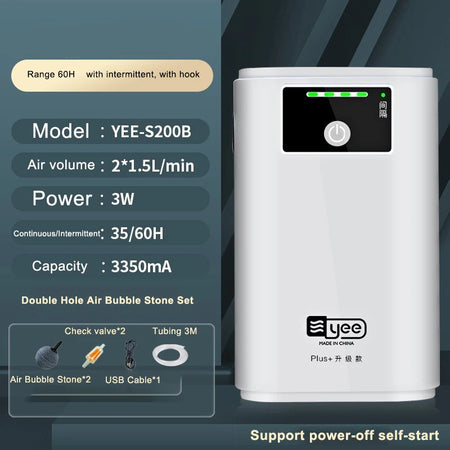 Aquarium Oxygen Pump USB Battery - Portable 6000mAh S200B