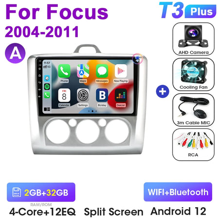 2 Din Android 12 Car Radio For Ford Focus 2 3 Mk2 Mk3 2004-2011 &ndash; Multimedia GPS With 4G Carplay T3plus-Camera-A