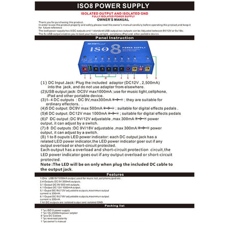 Mosky ISO-8 Guitar Pedal Power Supply &ndash; Isolated Outputs