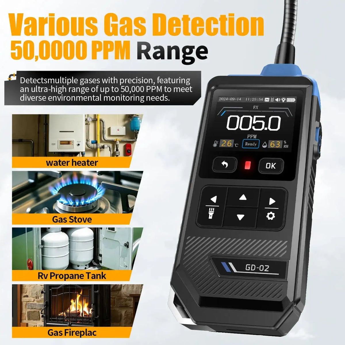 FNIRSI GD02 Gas Leak Detector 50000ppm Alarm Methane Propane