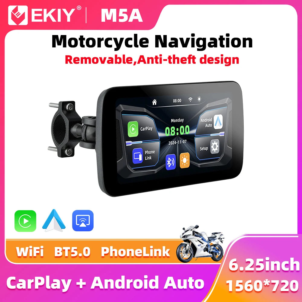 EKIY 6.25 Inch Wireless CarPlay Moto Android Auto &ndash; Portable Motorcycle Navigation Display