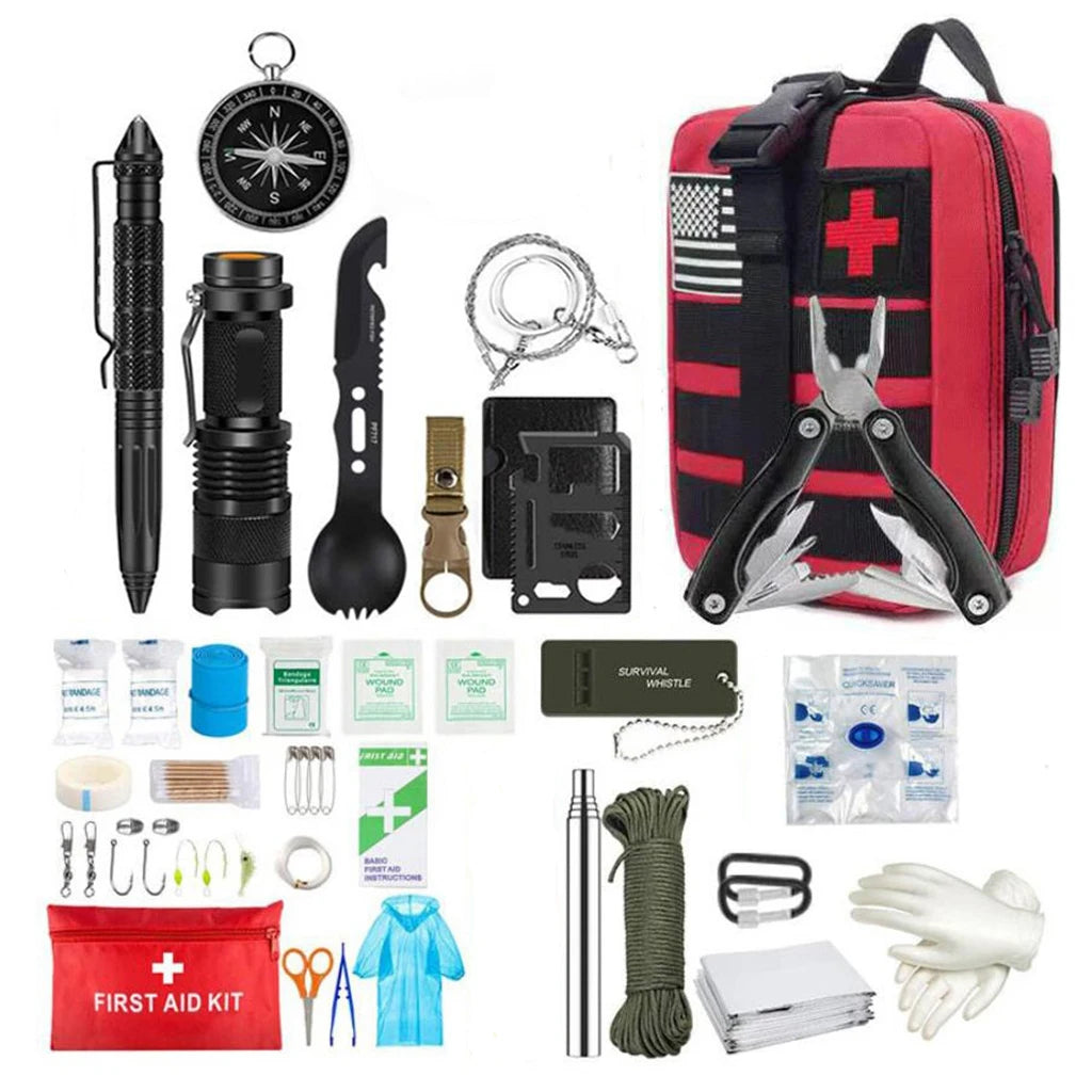 Survival First Aid Kit IFAK Adventures Bag &ndash; All Weather Red Set
