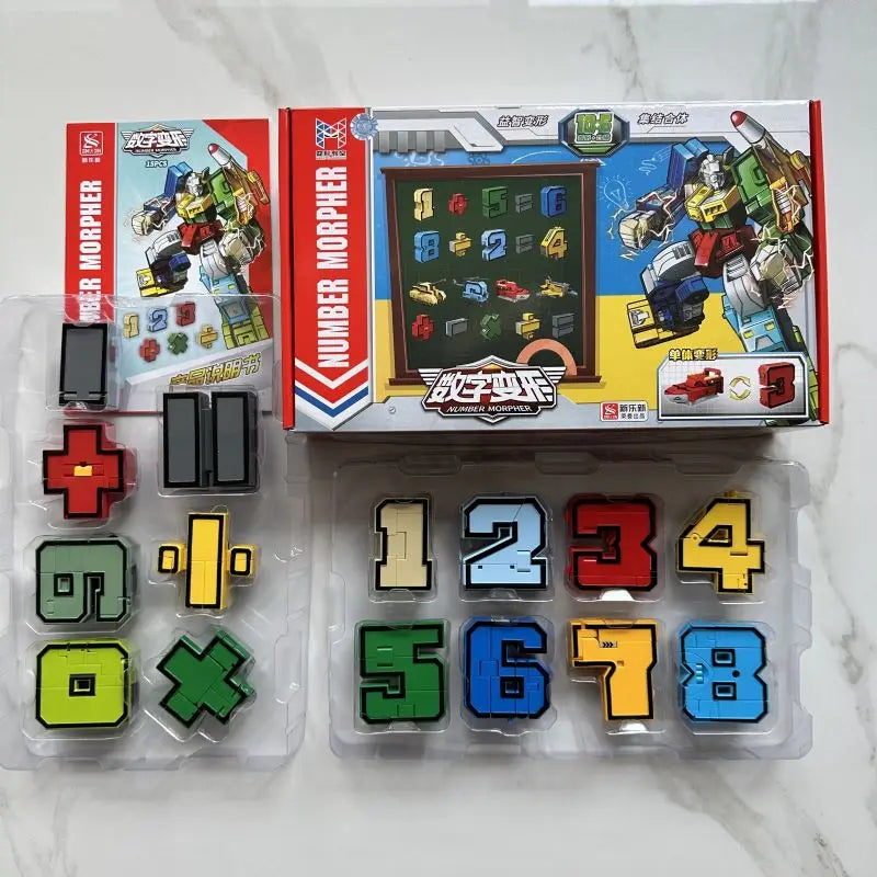 Transforming Number Robots Action Figure Set with Dinosaur Model 15pcs with  BOX
