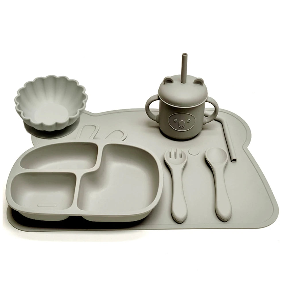 CZSAE Children's Tableware Set &ndash; Suction Cup Design for Easy Self-Feeding gray