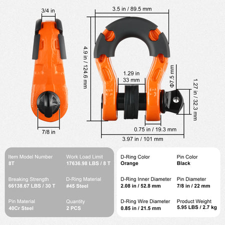 SucceBuy D Ring Shackle Set 3/4 Inch &ndash; Heavy Duty Recovery Orange / Poland