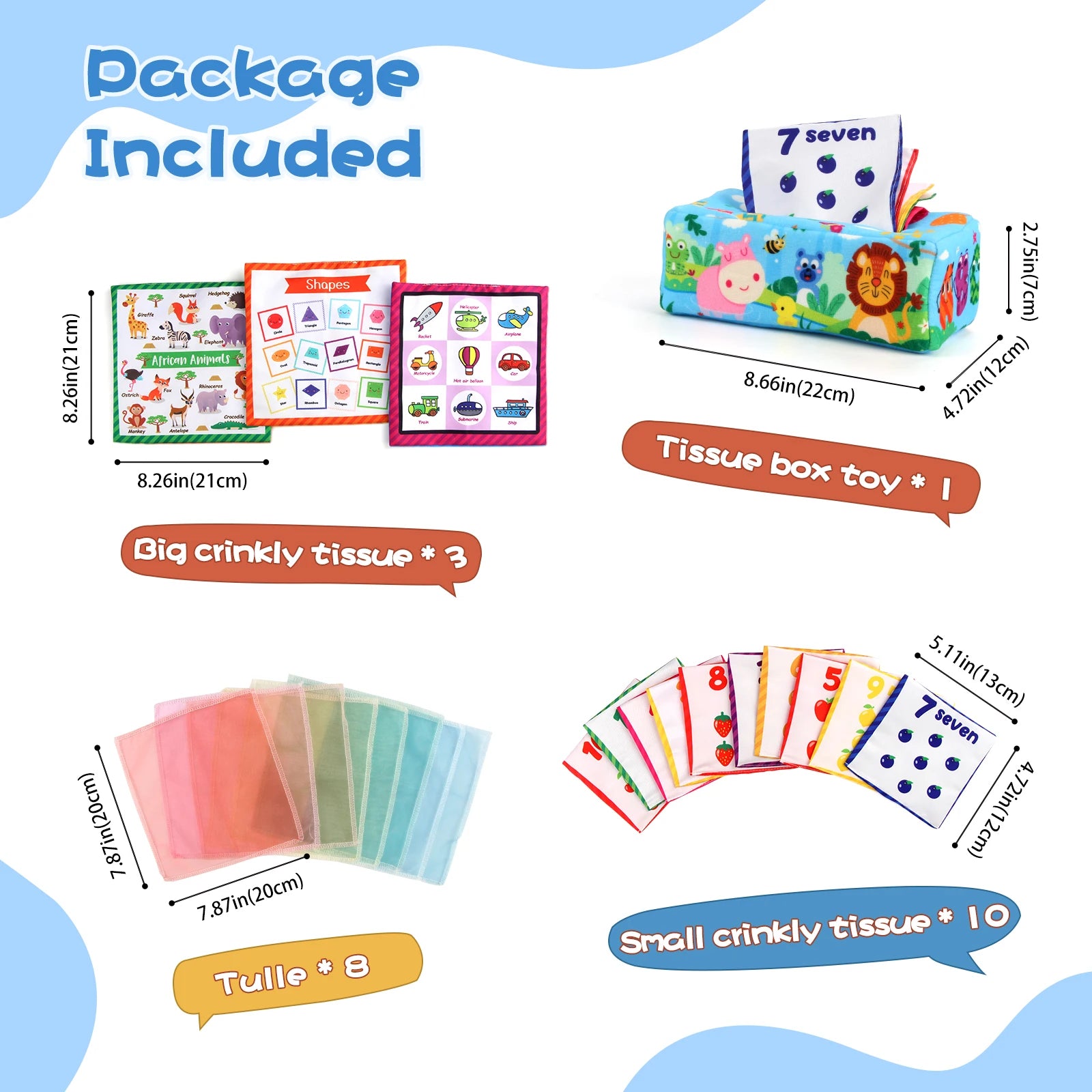 Sensory Montessori Baby Tissue Box Toy 0-18M - Colorful Soft Tissue Pump with Silk Scarves for Toddler Development and Finger Exercise