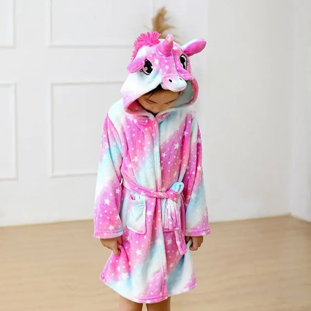 Unicorn Kids Hooded Bathrobe - Flannel Fleece Sleepwear for Girls
