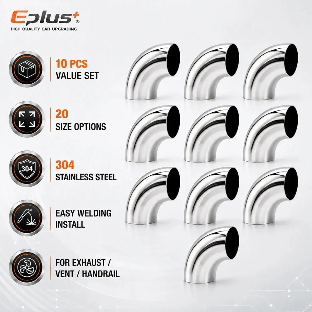 10PCS Universal 304 Stainless Steel 90 Degree Elbow Pipe Polished Weld‑On Pipe Fitting Bend Tube for Car Exhaust Muffler Replace by InterCyprus Trading Ltd