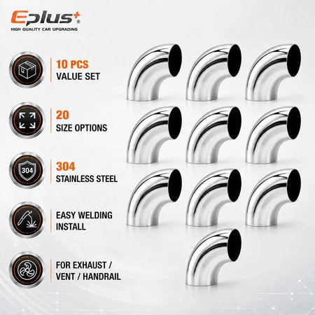 10PCS Universal 304 Stainless Steel 90 Degree Elbow Pipe Polished Weld‑On Pipe Fitting Bend Tube for Car Exhaust Muffler Replace by InterCyprus Trading Ltd
