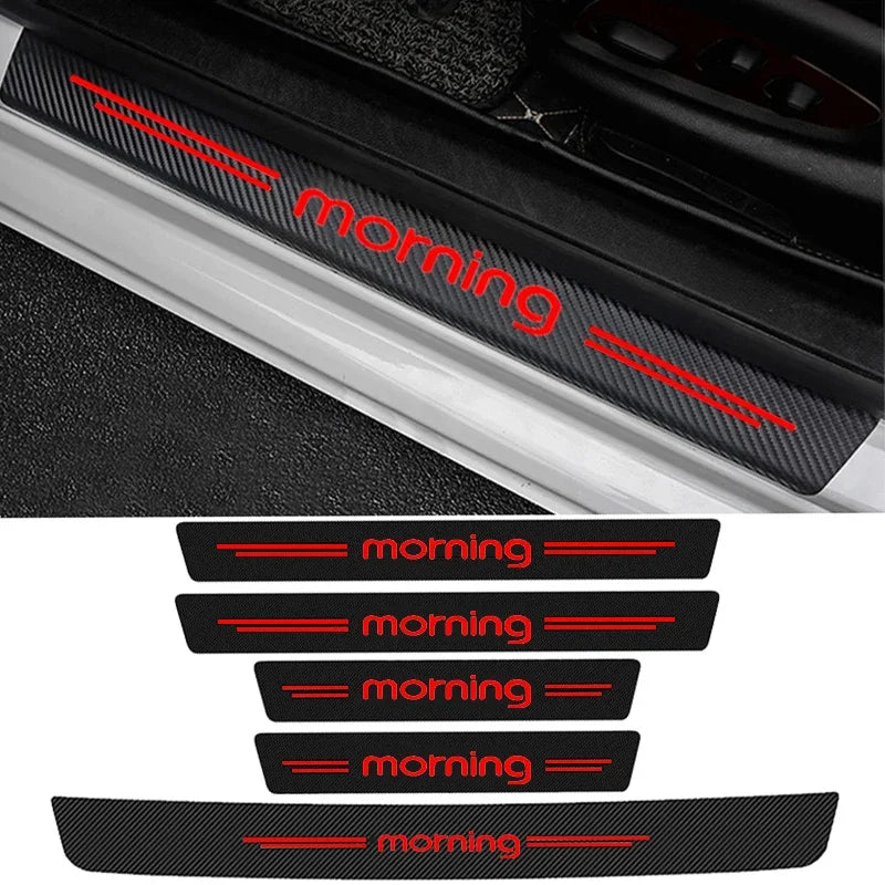Door Sill Protector Carbon Fiber With PU Leather For Kia Morning, Protects Sills From Scratches And Scuffs