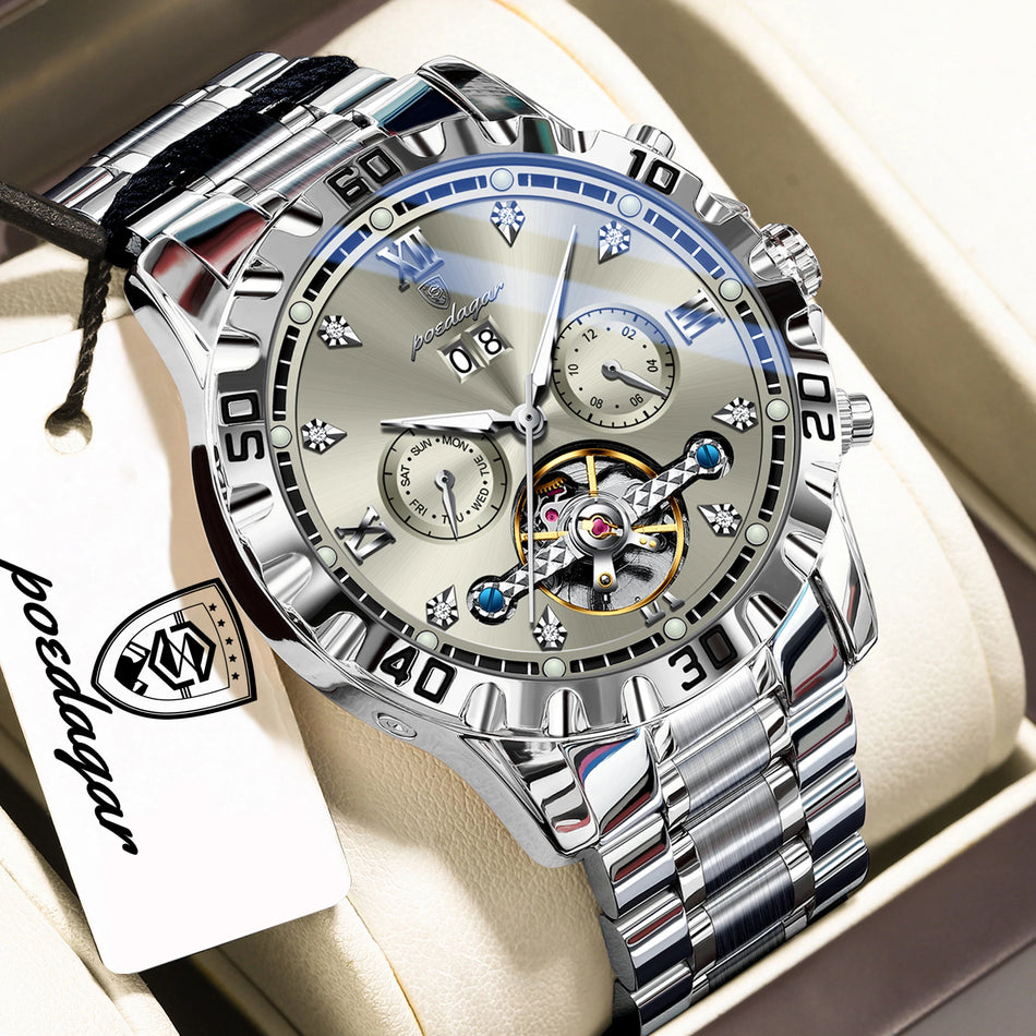 Orologio automatico scheletrato di lusso per uomini, luminoso, in acciaio inossidabile