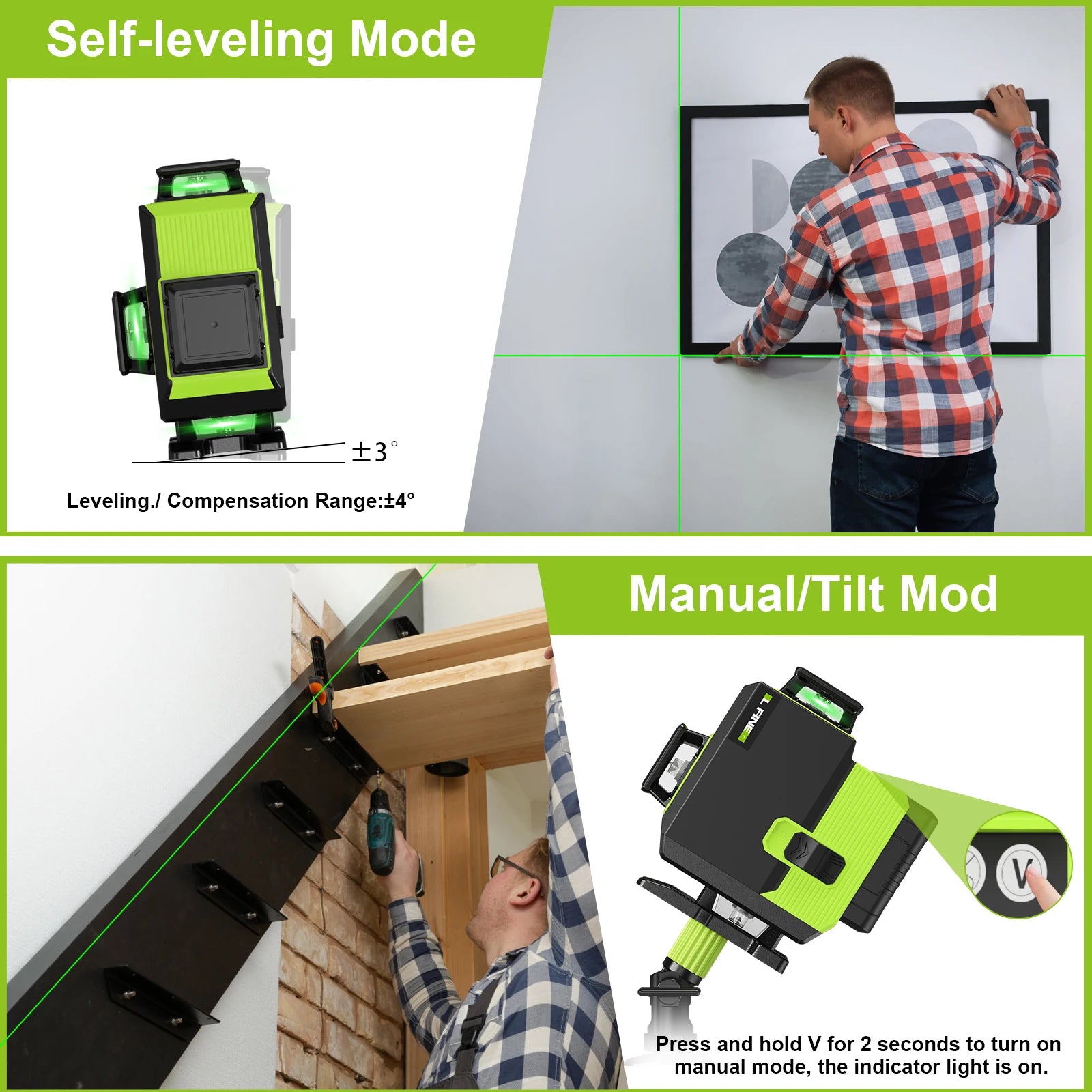 LFINE 4D 16 Lines Professional Green Laser Level with Tripod and Case