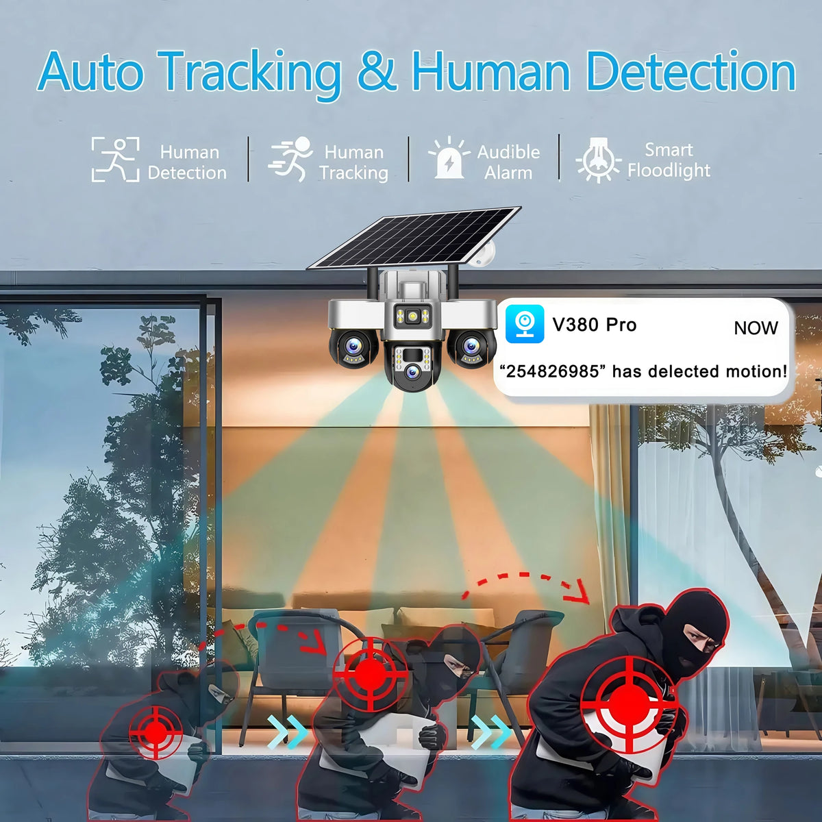 15MP 4G Three PTZ Solar Camera Three screen PIR Human Tracking Security CCTV Surveillance IP Camera PTZ control for all 3 Lens