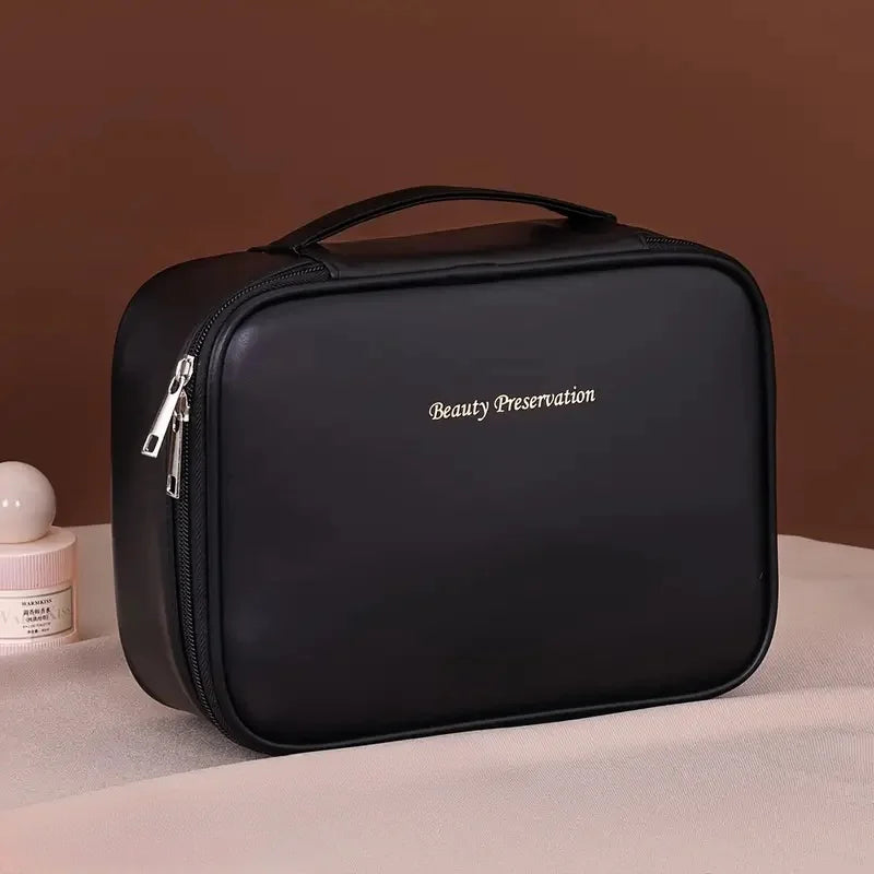 Large Capacity Waterproof Travel Cosmetic Bag with Divider Classic black
