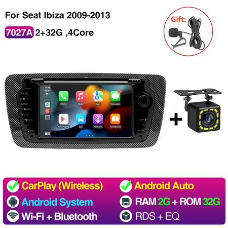 7Inch Car Radio Android 13 For Seat Ibiza &ndash; CarPlay GPS 2G 32G 12LED