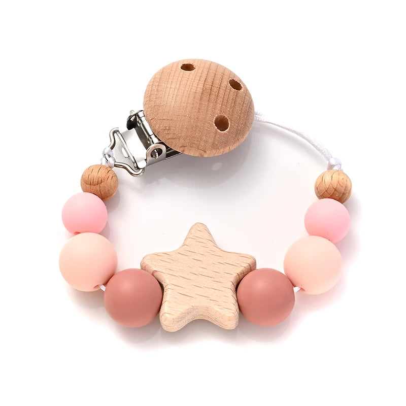 Wooden Pentagram Teether Pacifier Chain with Silicone Beads Color 1