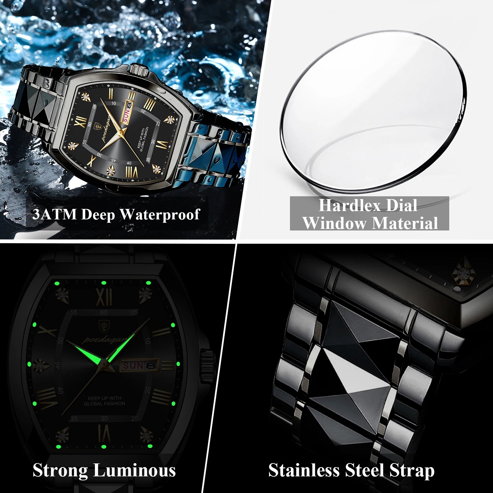Poedagar Luxury Tonneau Men Wristwatch &ndash; Luminous Dial