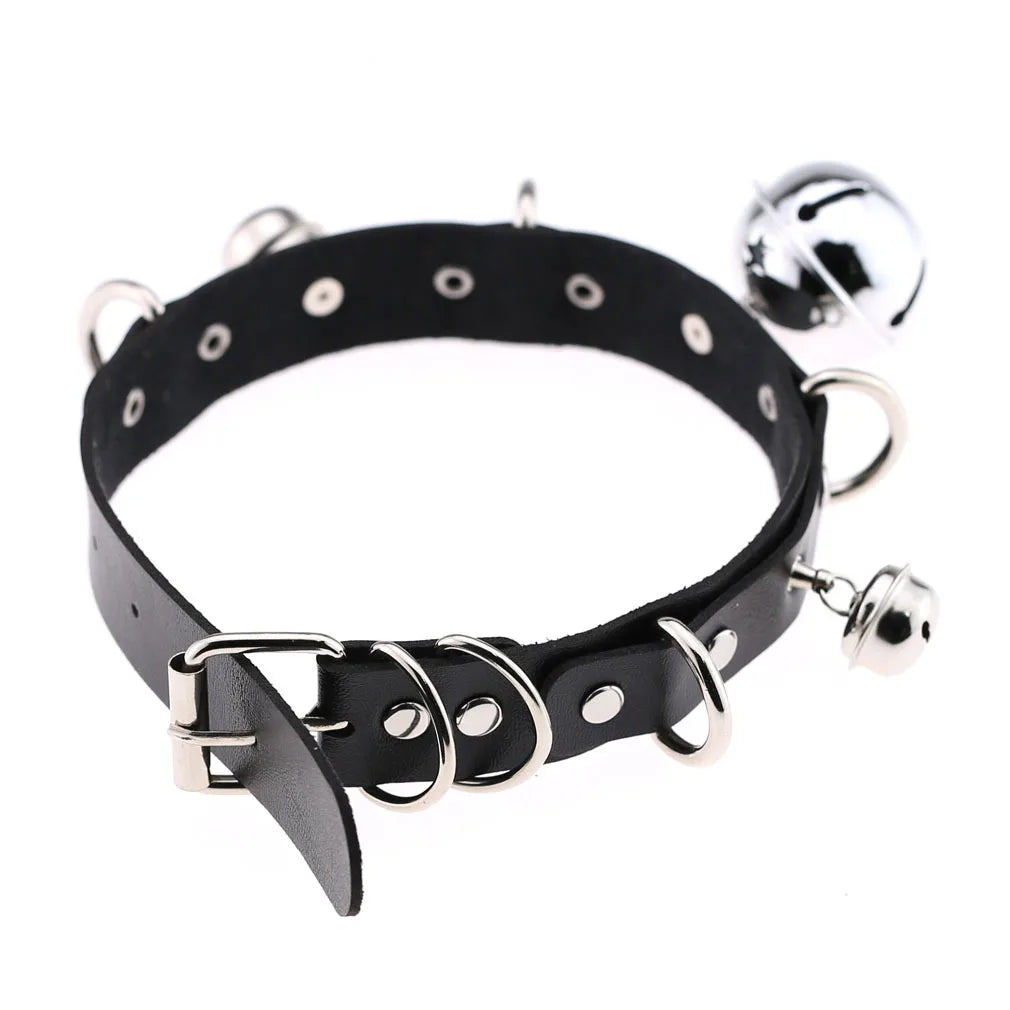 Punk Spike Rivet Leather Choker with Pentagram Pendant for Women