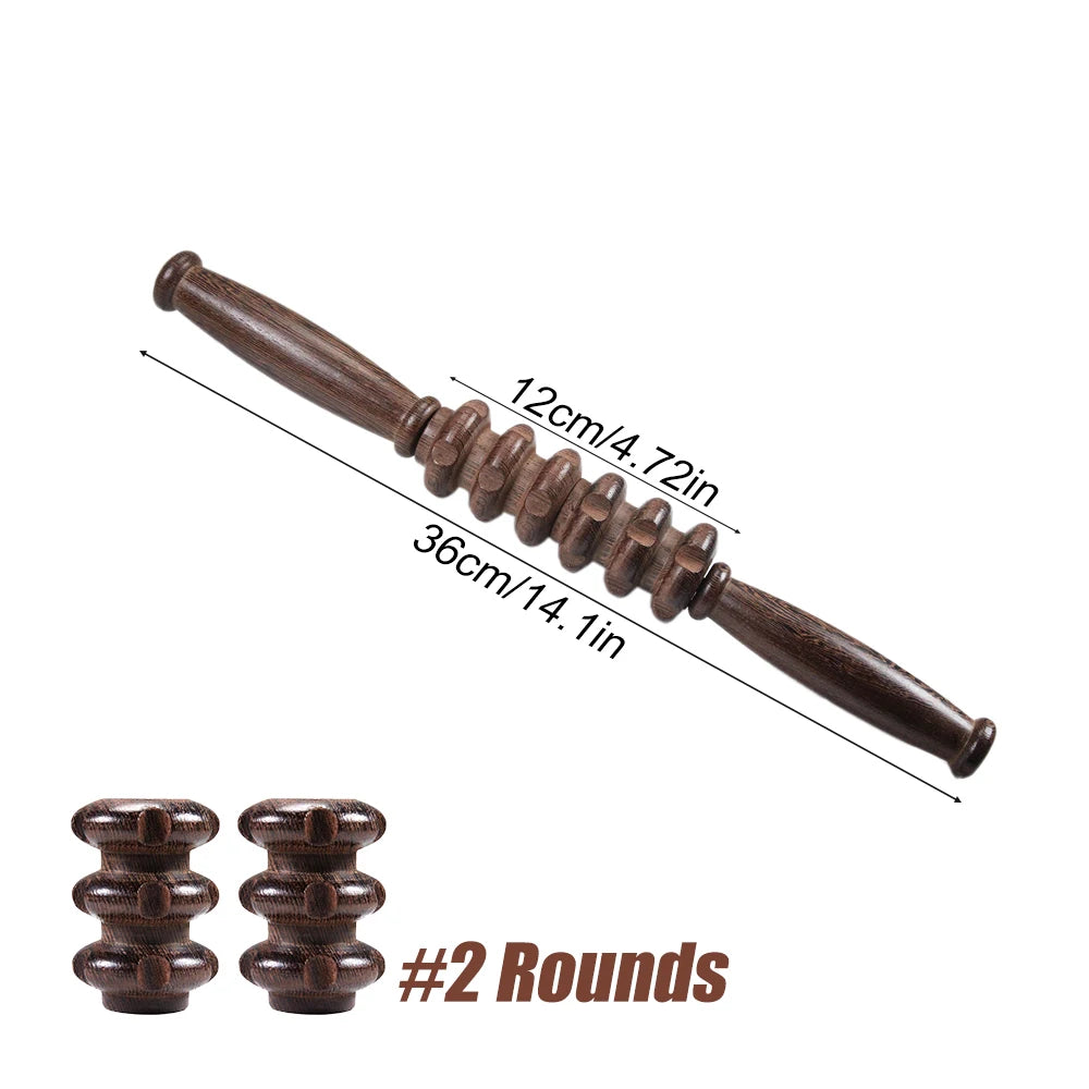 Wooden Exercise Roller Gua Sha &ndash; Handheld Muscle Massager for Sports Injuries 2 Rounds