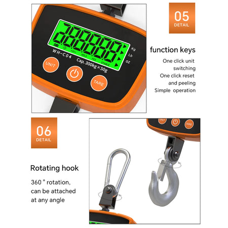 Heavy Duty Crane Scale 300Kg 500Kg WH-C04 &ndash; LCD Display
