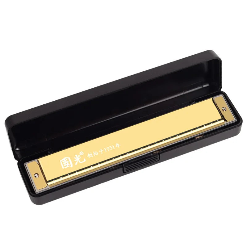 Guoguang Tremolo 24 Hole Harmonica Key C &ndash; With Case Gold