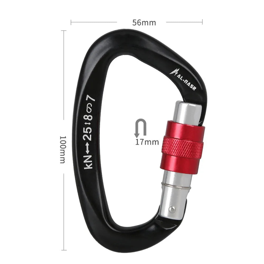 D-Shaped Carabiner Screw Locking Gate &ndash; High Strength 25KN Black red