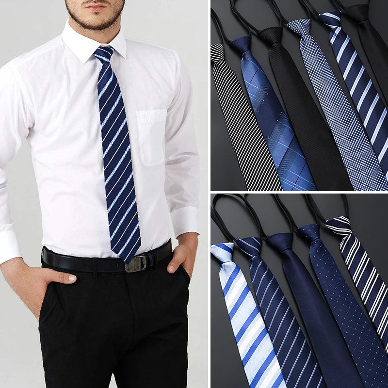 Lazy Zipper Men's Stripe &amp; Solid Colour Slim Tie