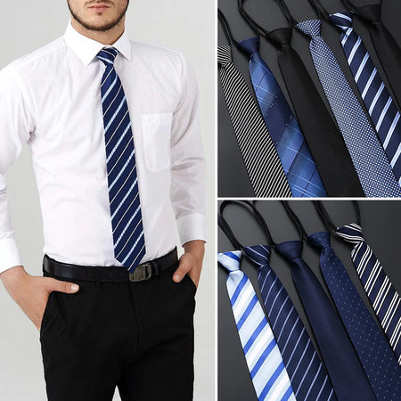 Lazy Zipper Men's Stripe &amp; Solid Colour Slim Tie