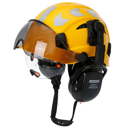 CE Construction Safety Helmet 4AQM0226 &ndash; Integrated Visor Yellow Set
