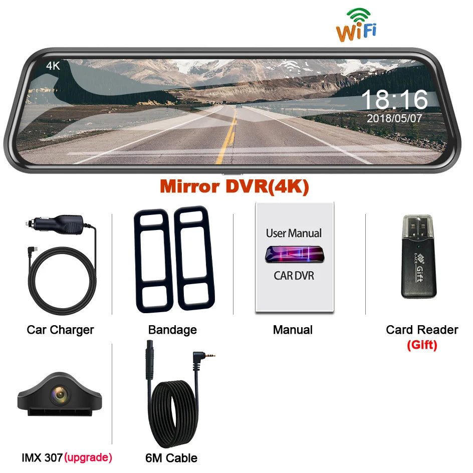ACCEO A37P 4K Dash Cam Rearview Mirror &ndash; 10 Inch Touch DVR-6M RC / None