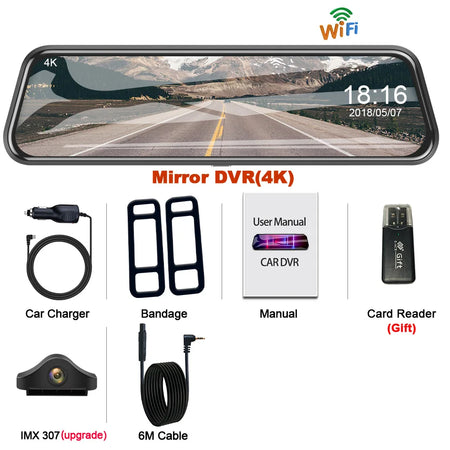 ACCEO A37P 4K Dash Cam Rearview Mirror &ndash; 10 Inch Touch DVR-6M RC / None