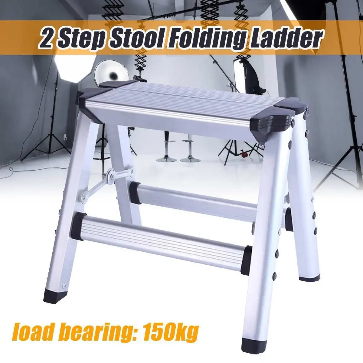 Aluminium Platform 2-Step Folding Ladder - Anti Slip Safety 2 layer