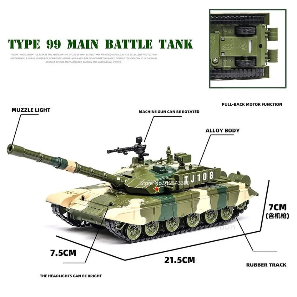 Model tankov na diecast, 1:32, z aluminijastim kovinskim telesom, zvok in svetloba.