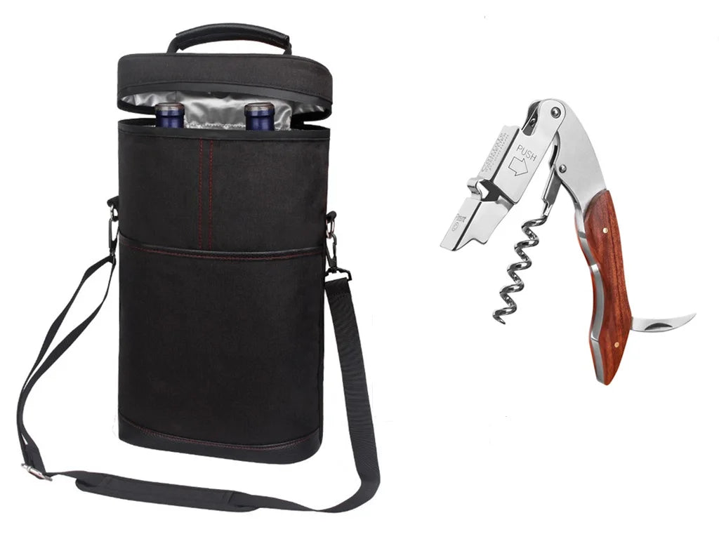 Cooler Bag for 2 Bottles &ndash; Portable Ice Carrier for Picnic Black Opener