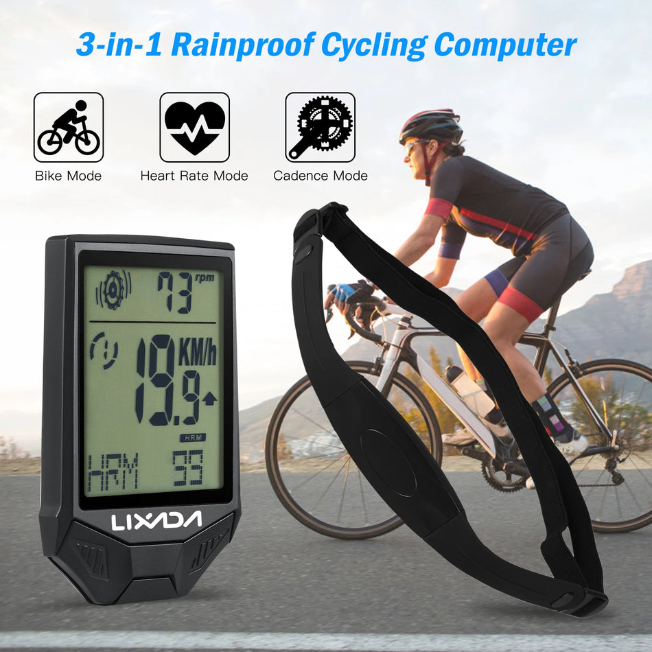 Lixada Draadloze Fietscomputer HR Sensor Verlichte Display