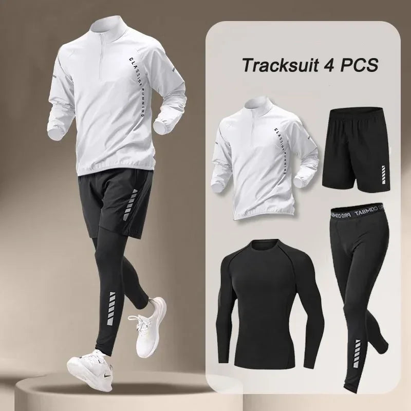Conjunto de Corrida ao Ar Livre para Homens de Secagem Rápida, 1-4 Peças de Roupa Desportiva com Casaco e Calças
