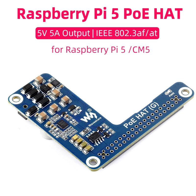 Raspberry Pi 5 PoE HAT &ndash; 5V 5A Power Over Ethernet Support