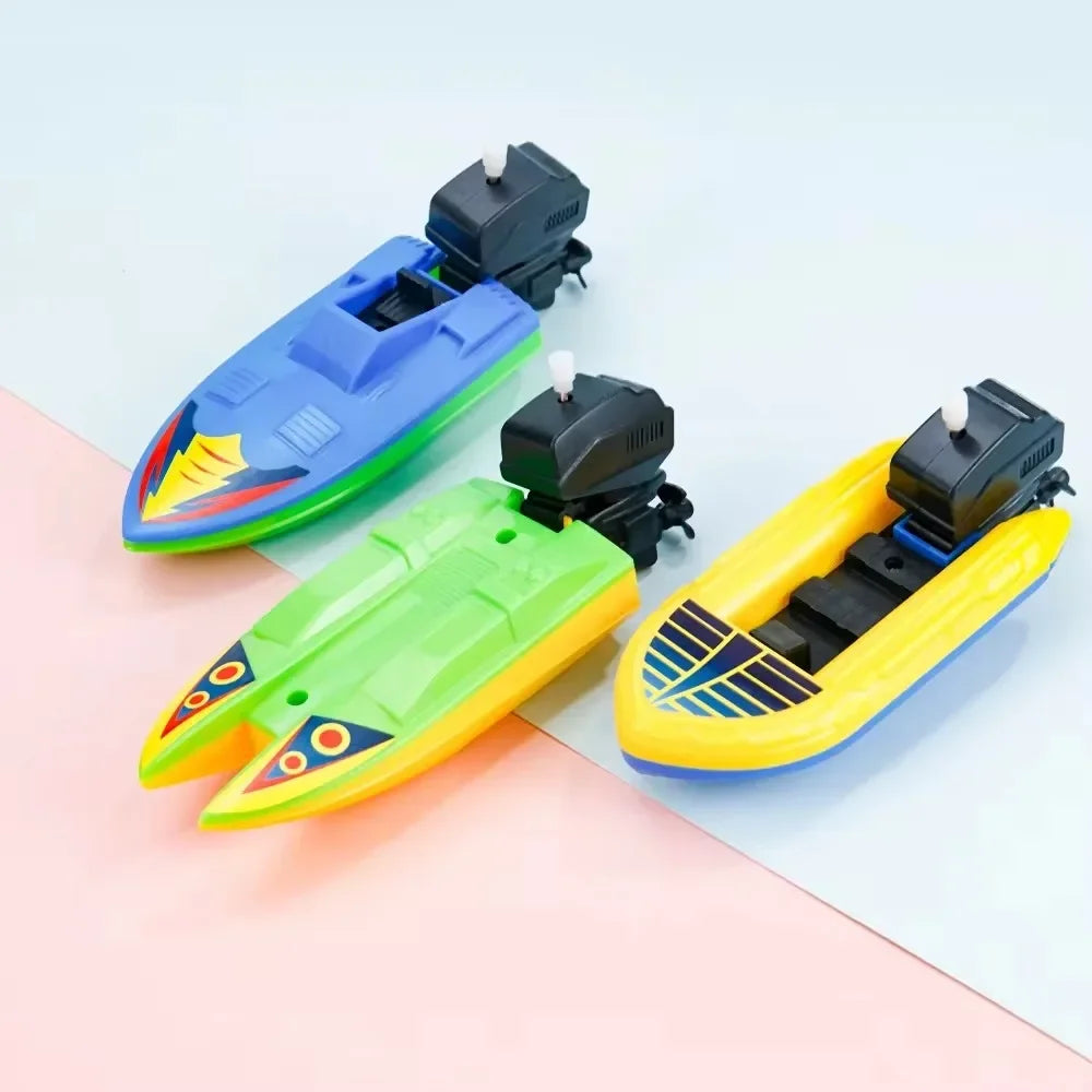 Wind Up Speed Boat Bath Toys - 2 Pack Floating Clockwork Gifts for Kids