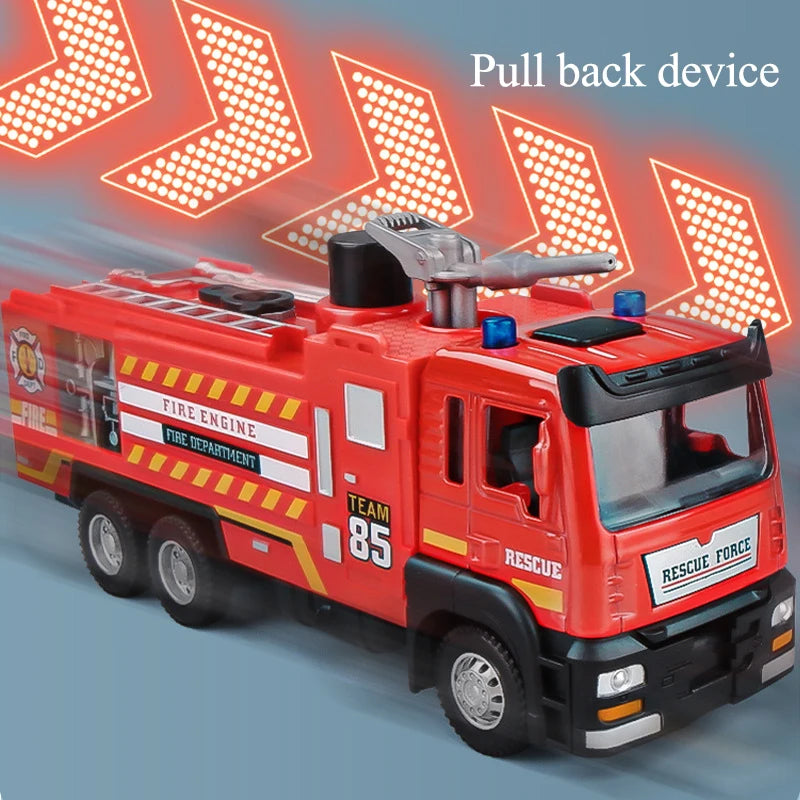 NoEnName_Null Alloy Fire Engine Model Toy with Light, Music, and Spray Function