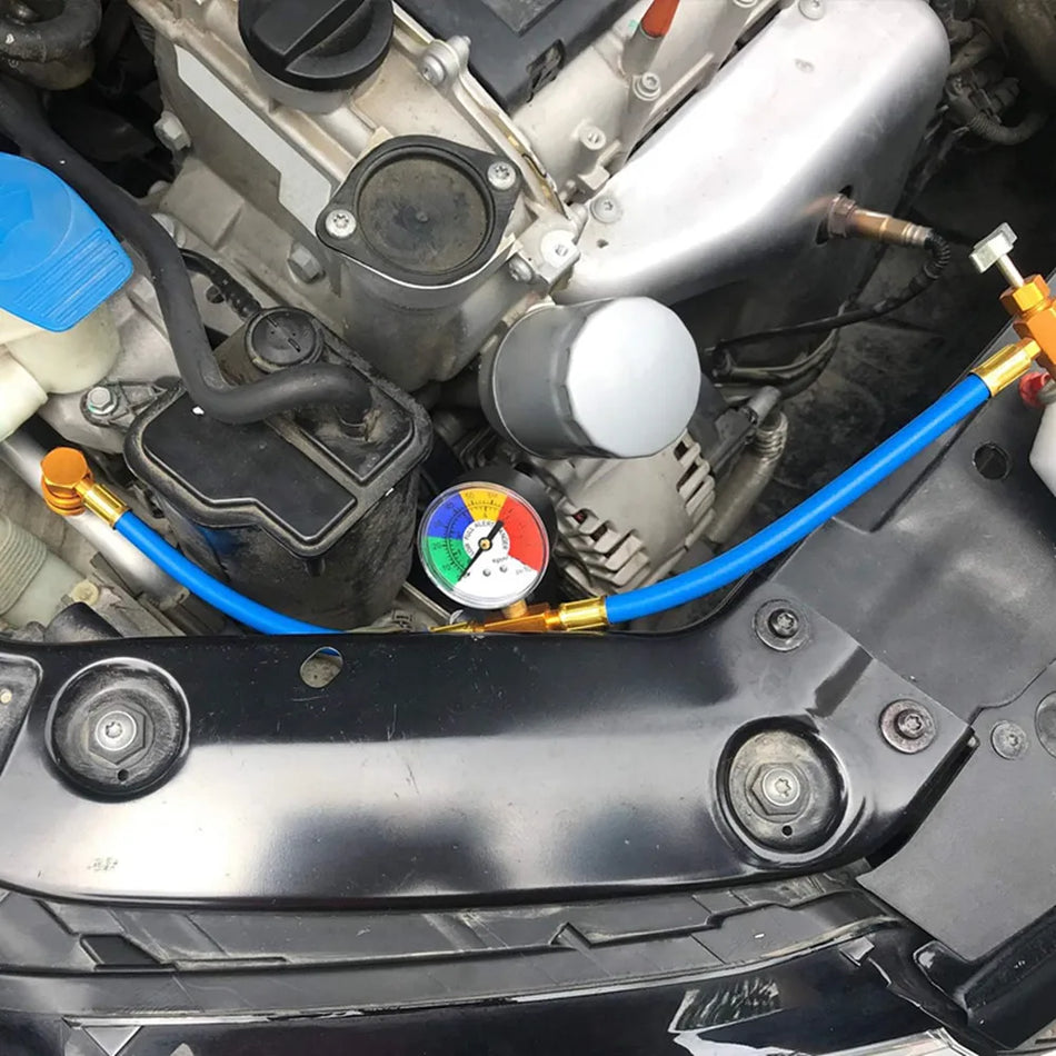 R134a Car AC Refrigeration Recharge Hose Kit with Pressure Gauge &amp; Quick Coupler