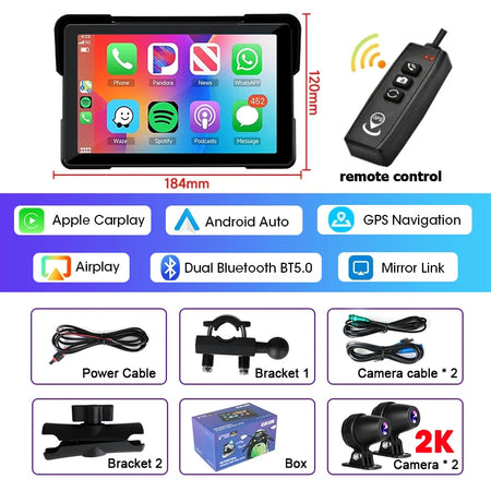 Jansite 5 Inch CarPlay Motorcycle DVR &ndash; Wireless Connectivity and Portable Design 7 inch 2K DVR / 64G