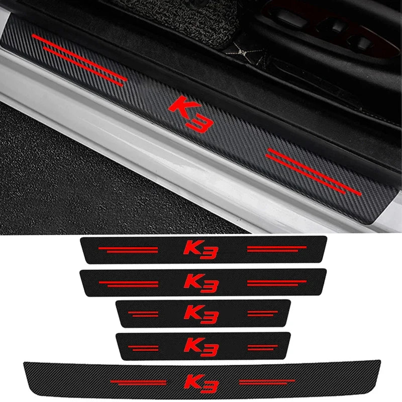 Autocolante Protetor de Soleira de Porta Fibra de Carbono e Couro PU para Kia K3 Escudo Anti-Riscos