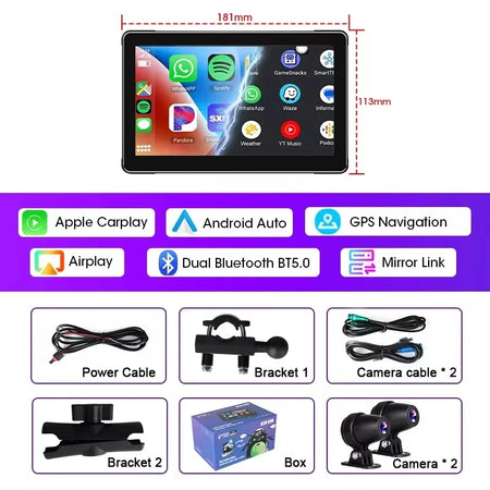 Srnubi 7 Inch 2K HD Motorcycle DVR &ndash; Wireless CarPlay and Android Auto Support 7 inch M2 DVR