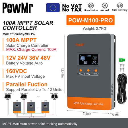 PowMr MPPT Solar Charge Controller &ndash; LCD Display, 12V-48V