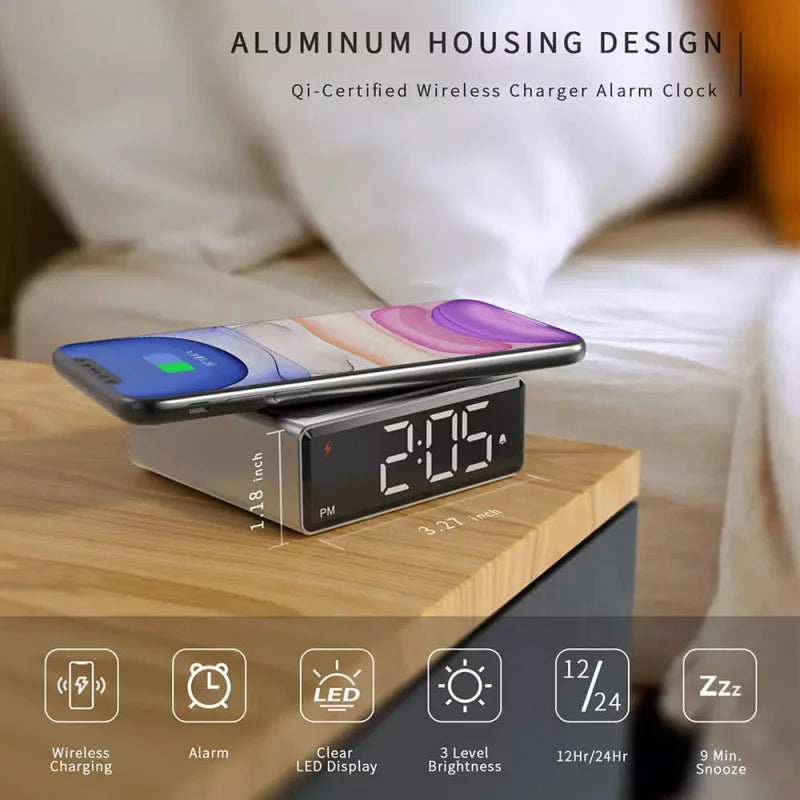 NOKLEAD Wireless Charger Clock &ndash; Adjustable Brightness Feature