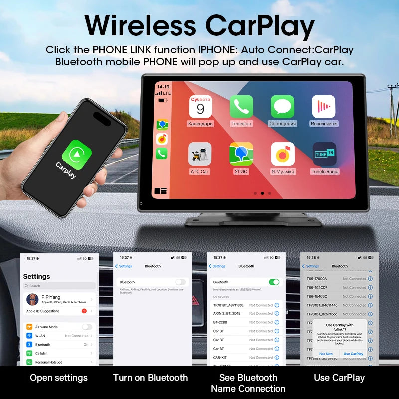 JMCQ 10 Inch CarPlay Screen &ndash; Wireless CarPlay Android Auto
